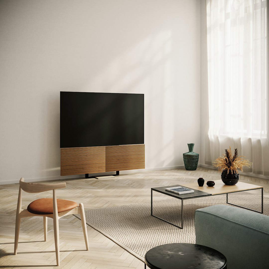 TV cabinet with walnut veneer
